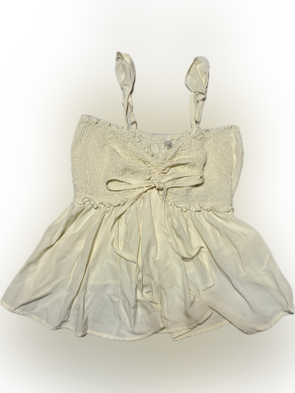 Women’s Cream Smocked Tie-Front Cami Top L
